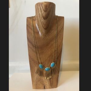 Turquoise And Gold Fringe Necklace